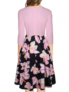 Pink S-XL Zipper Closure Back Casual Dress